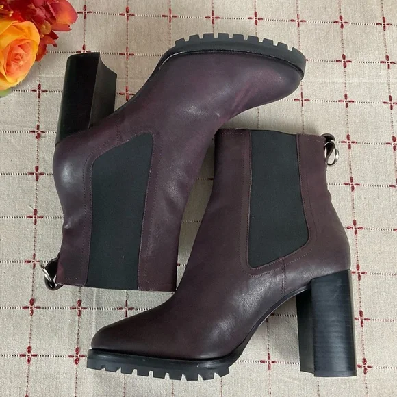 PAIGE “Natasha” Oxblood (Burgundy) Leather Short Boots Chunky Chelsea Bootie 9.5 - Picture 7 of 11